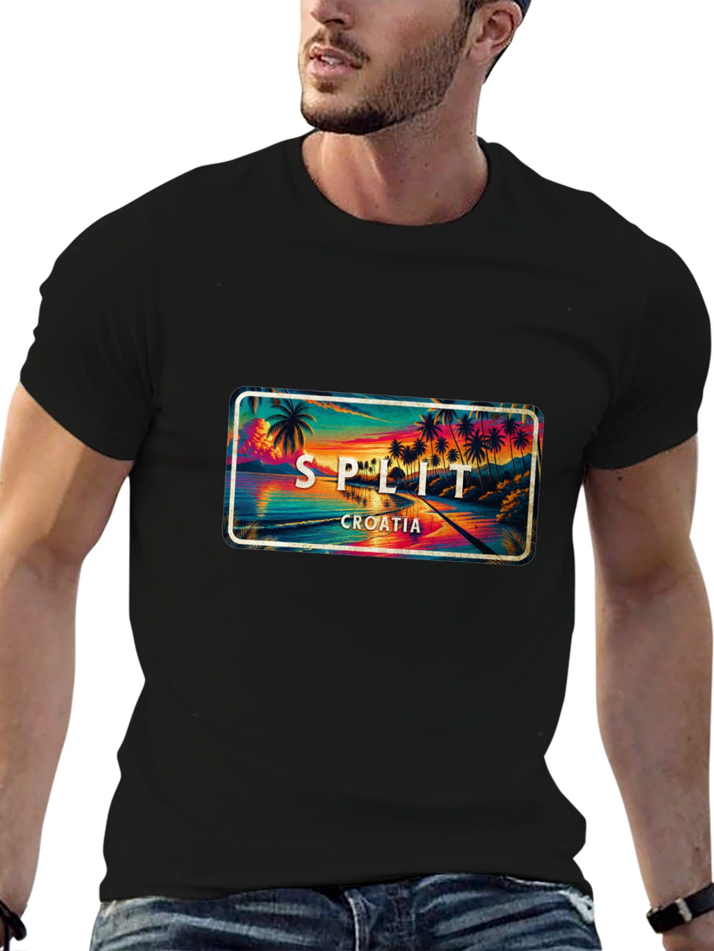 Split Croatia T-Shirt - Coastal Palm Tree Sunset Design