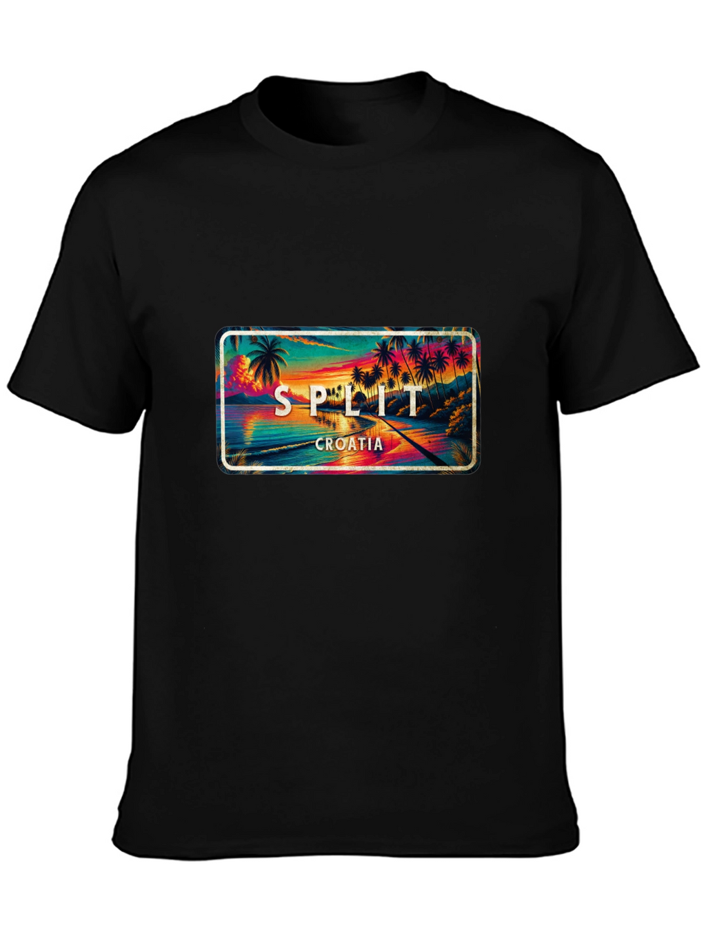 Split Croatia T-Shirt - Coastal Palm Tree Sunset Design