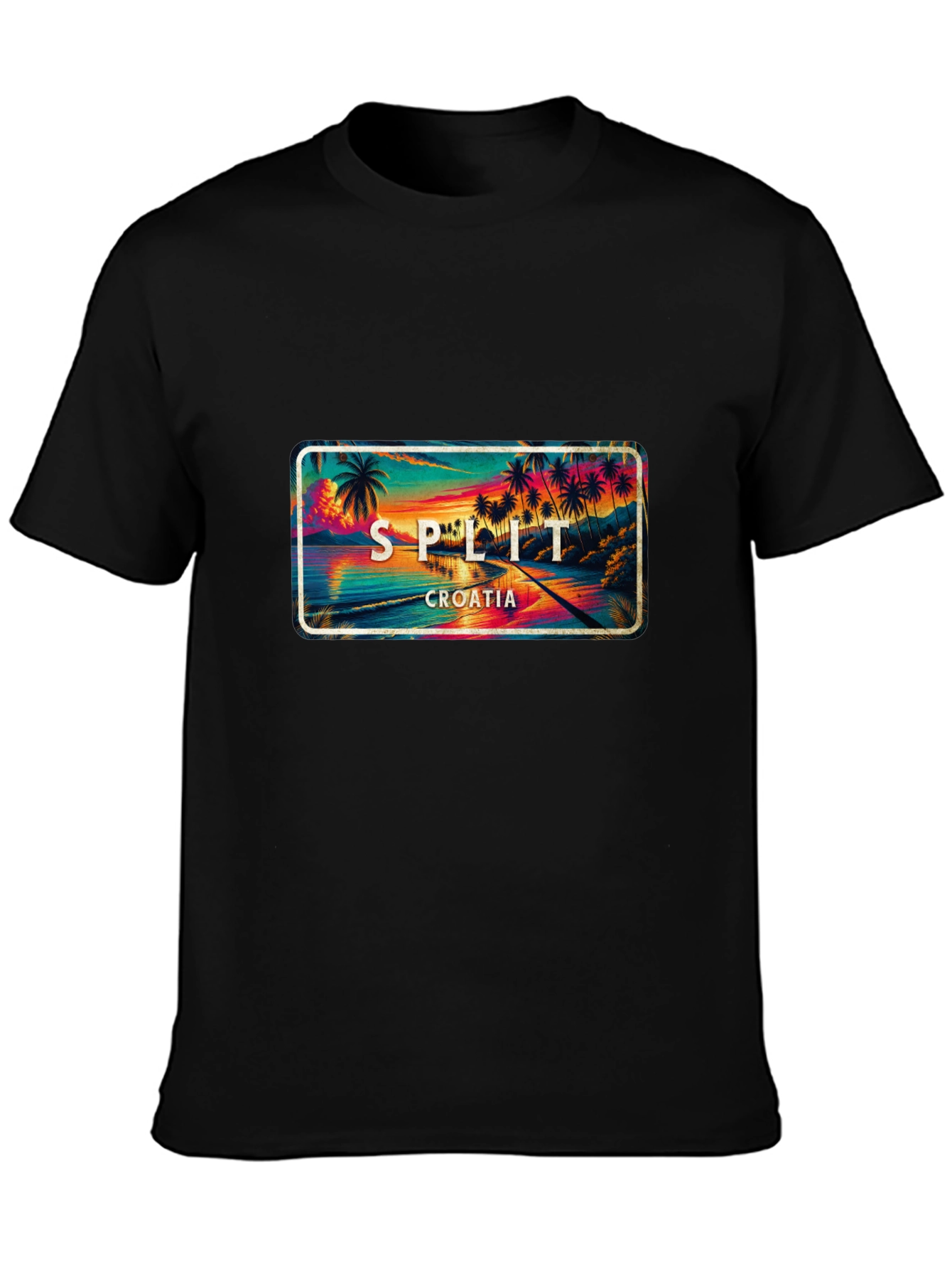 Split Croatia T-Shirt - Coastal Palm Tree Sunset Design