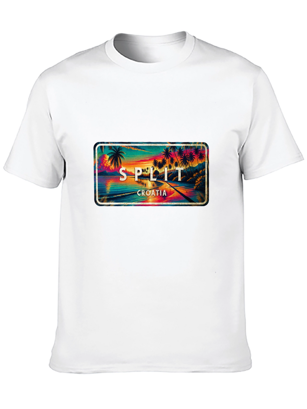 Split Croatia T-Shirt - Coastal Palm Tree Sunset Design