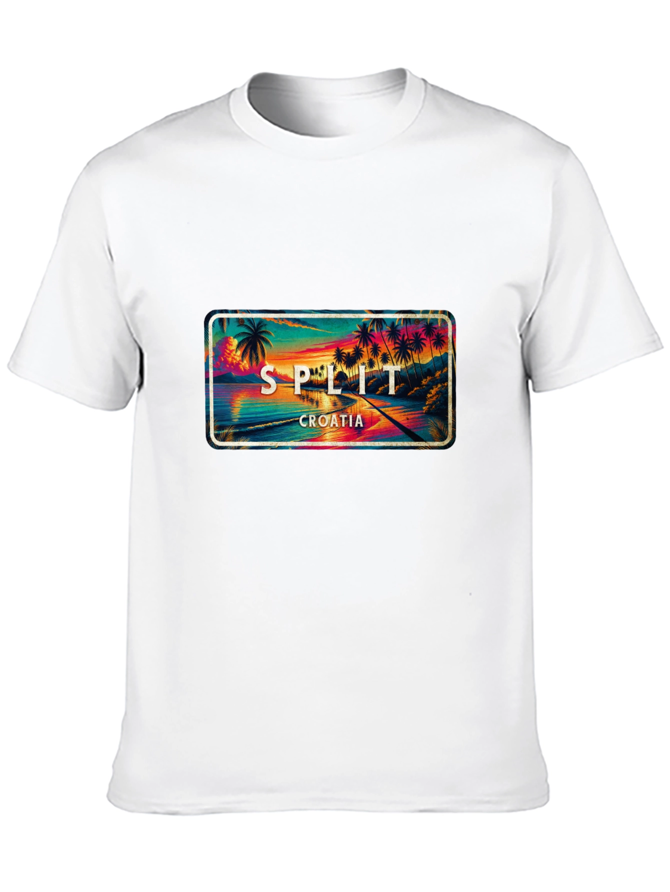 Split Croatia T-Shirt - Coastal Palm Tree Sunset Design