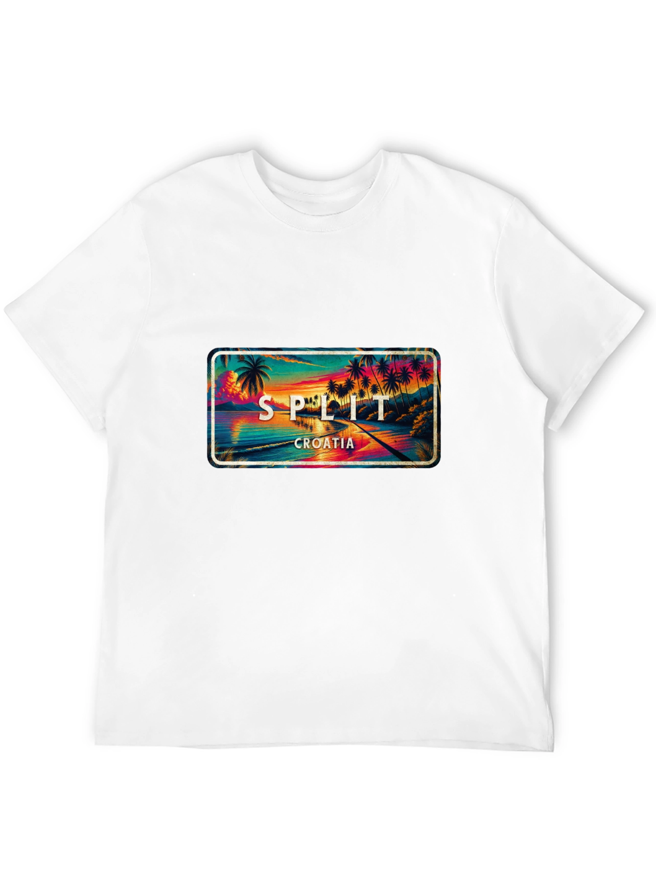 Split Croatia T-Shirt - Coastal Palm Tree Sunset Design
