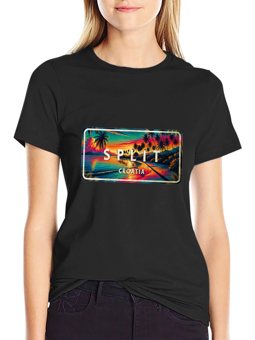 Split Croatia T-Shirt - Coastal Palm Tree Sunset Design