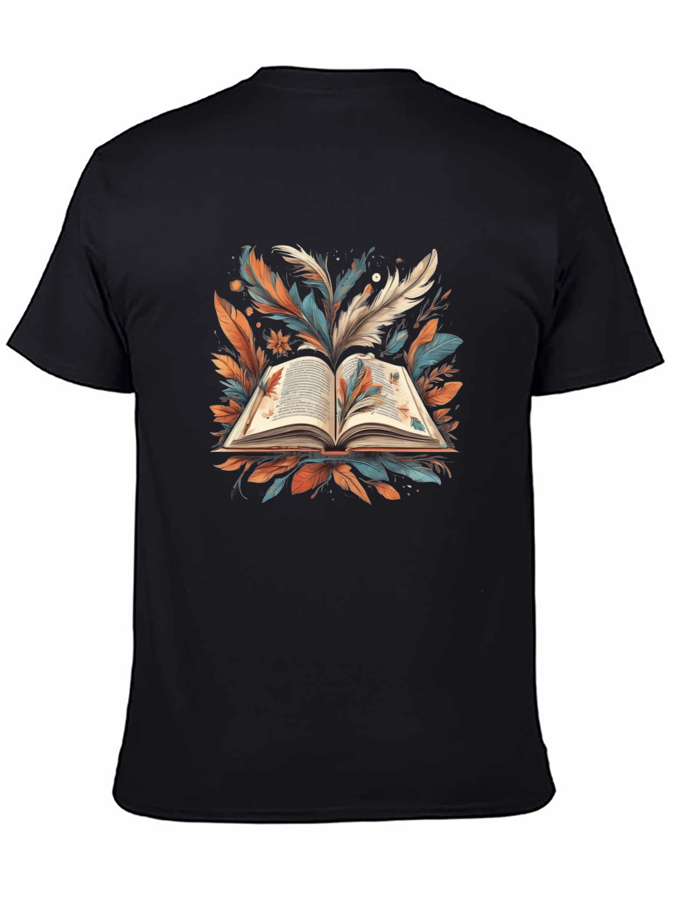 Artistic Book Feather Black T-Shirt