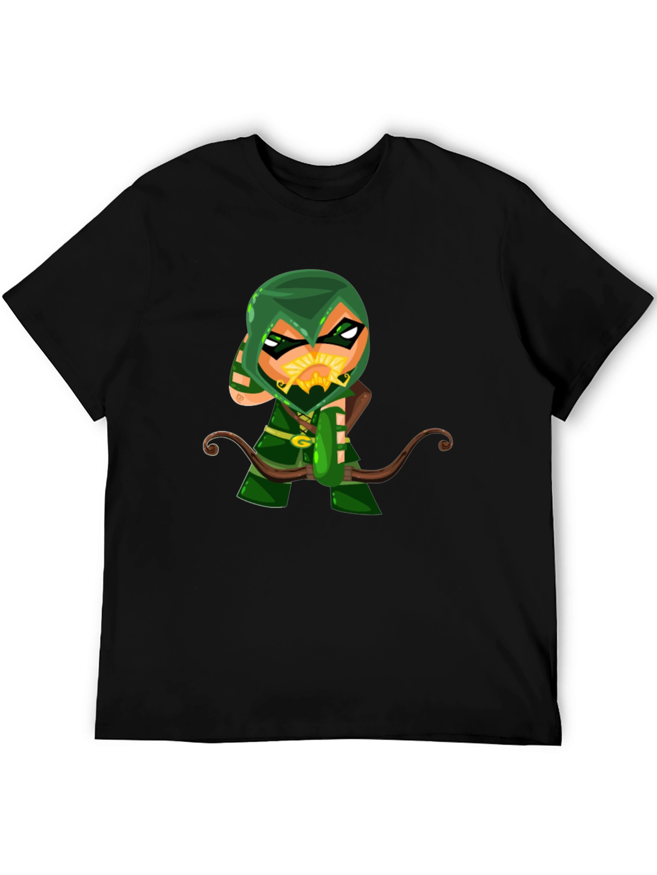 Green Arrow Cartoon Graphic Black T-Shirt