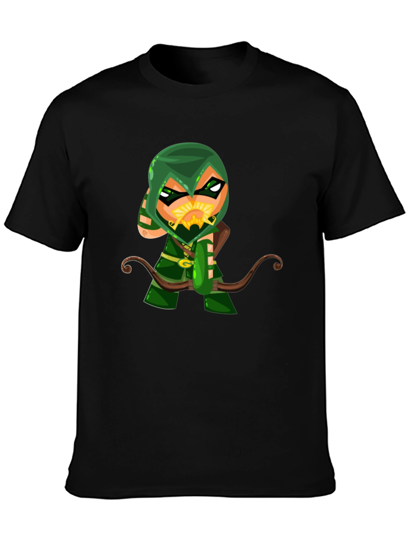 Green Arrow Cartoon Graphic Black T-Shirt