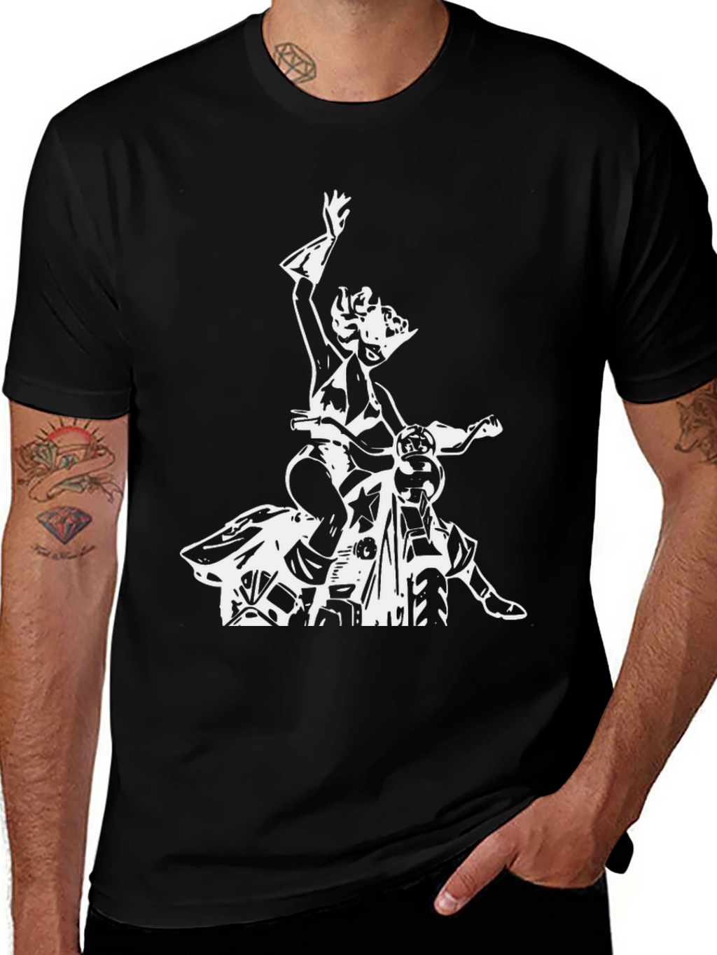 Black T-Shirt with Biker Girl Graphic