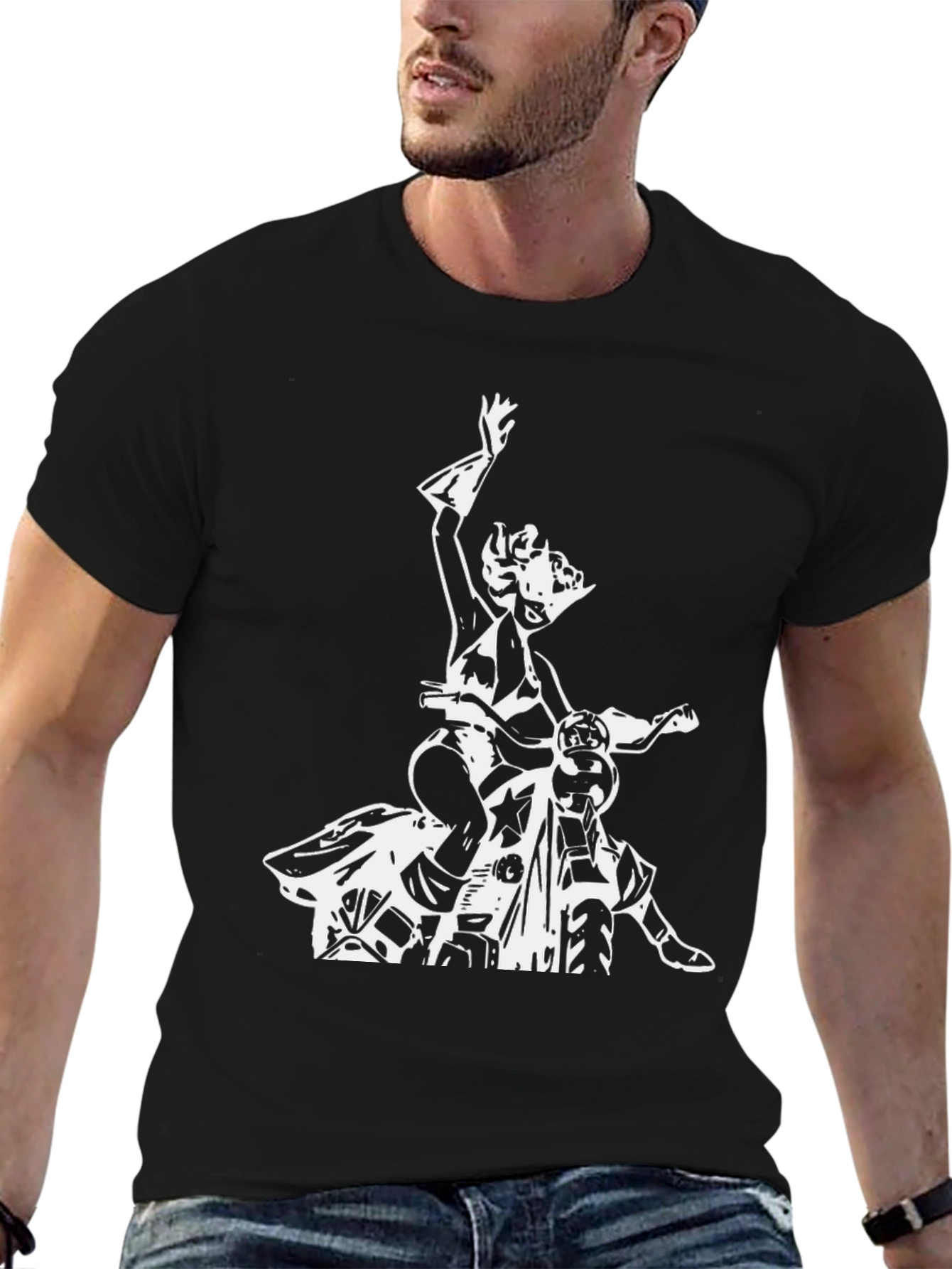 Black T-Shirt with Biker Girl Graphic