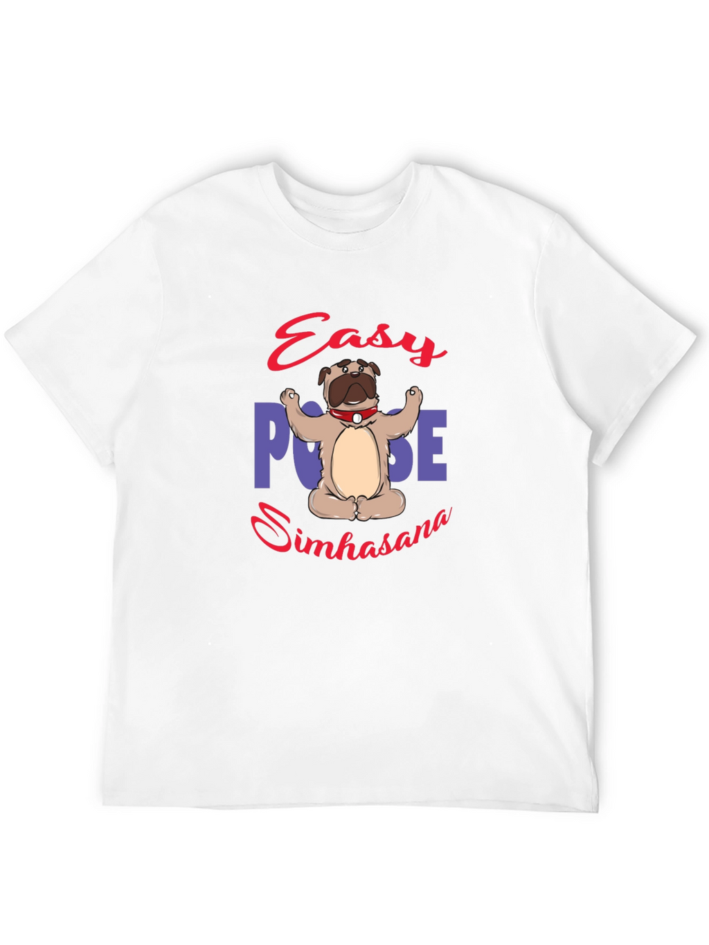 Yoga Pug Black T-Shirt - Easy Pose Simhasana