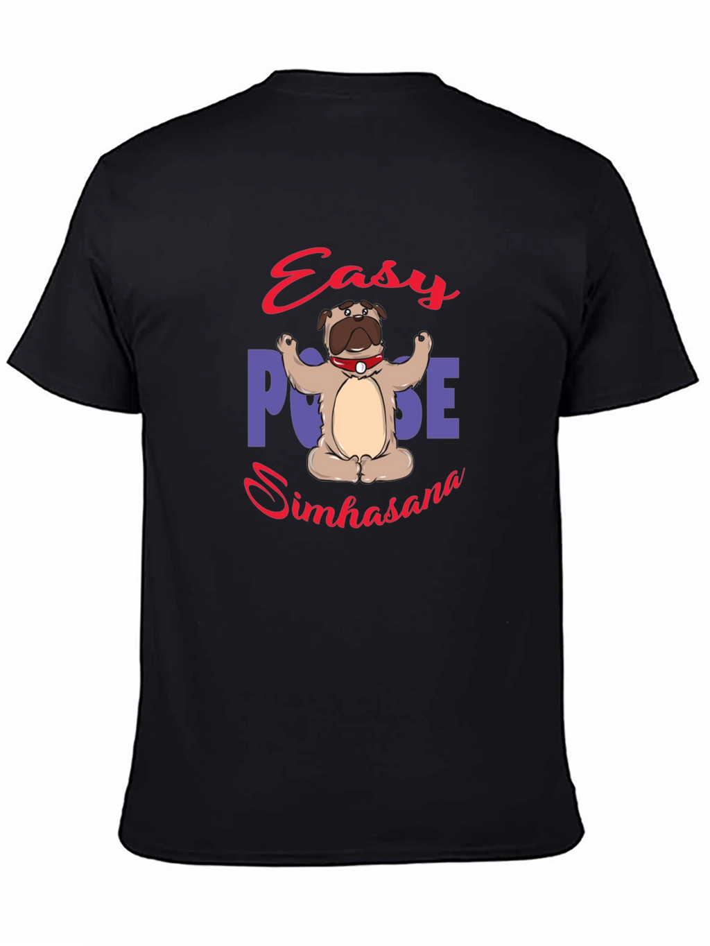 Yoga Pug Black T-Shirt - Easy Pose Simhasana