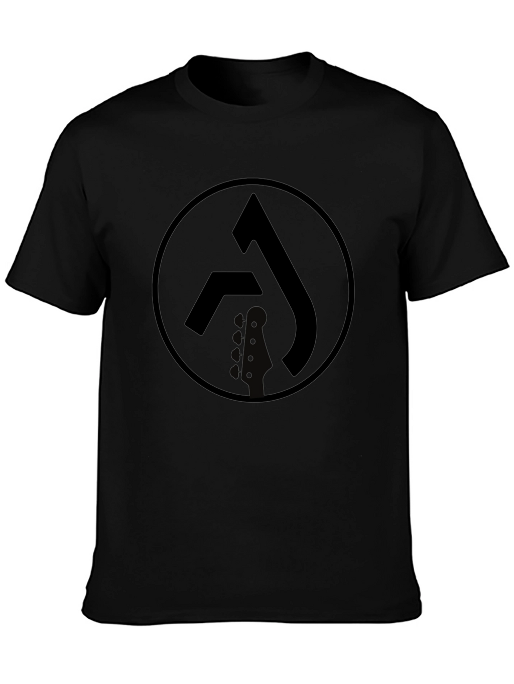 Black Graphic Tee with Circle Logo & Guitar
