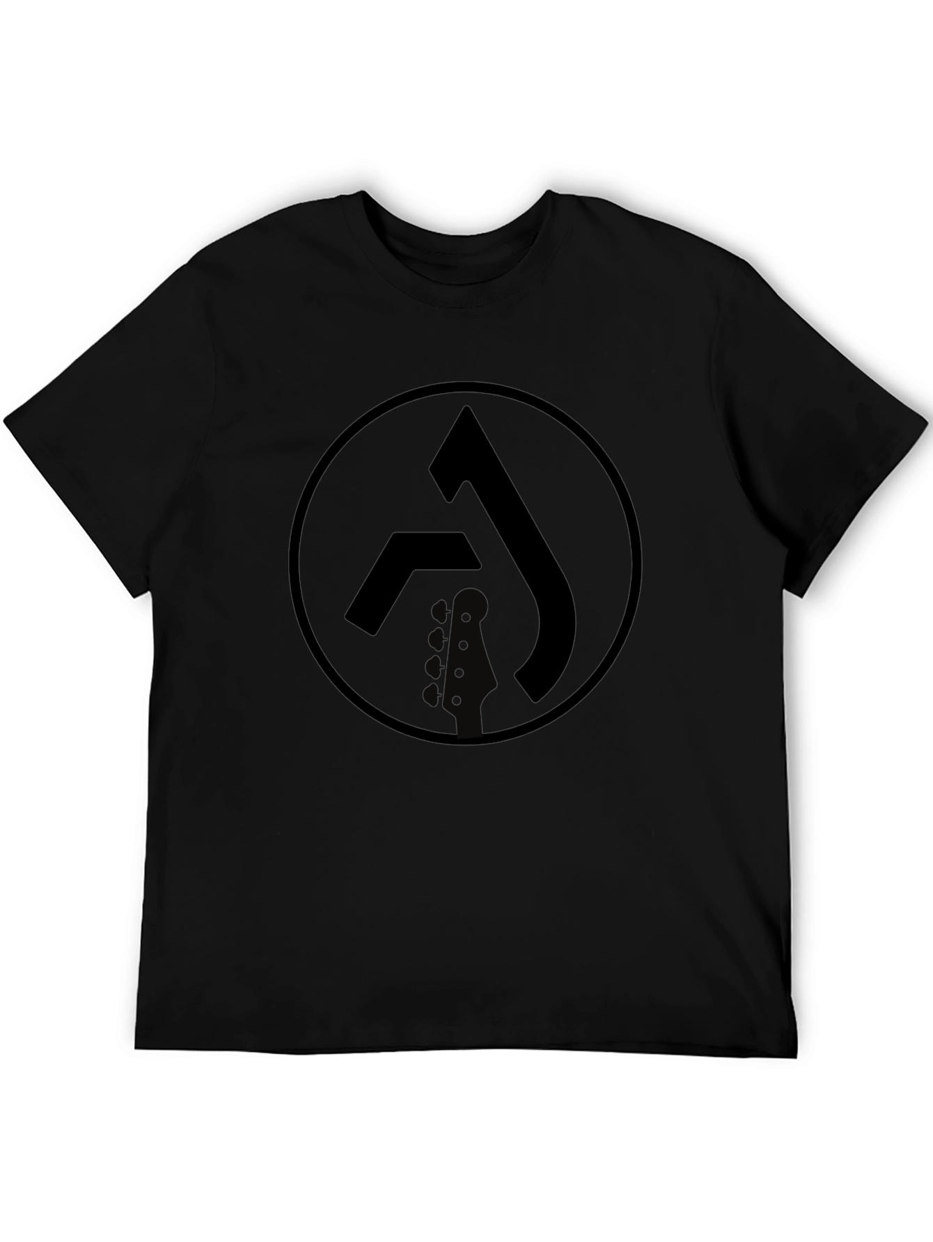 Black Graphic Tee with Circle Logo & Guitar