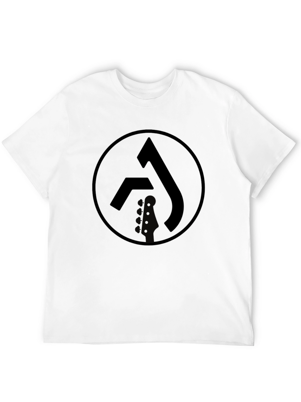 Black Graphic Tee with Circle Logo & Guitar