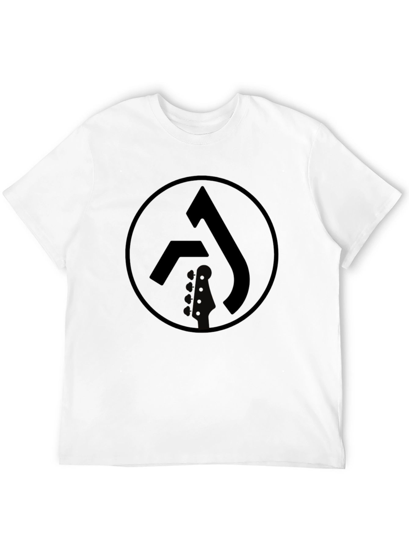 Black Graphic Tee with Circle Logo & Guitar
