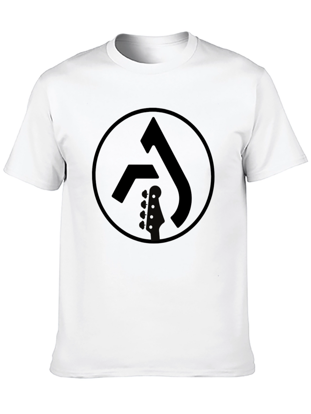 Black Graphic Tee with Circle Logo & Guitar