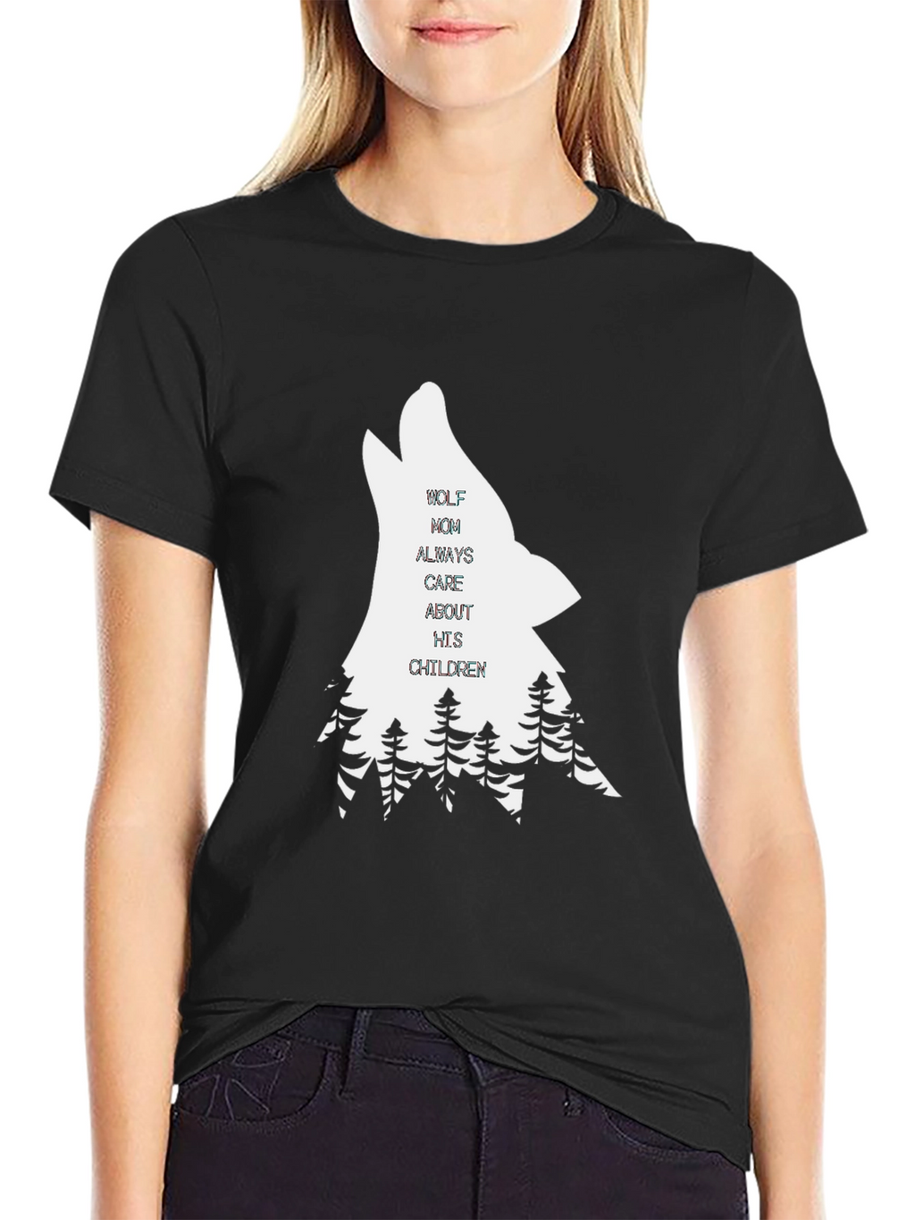 Wolf Mom Graphic Tee - Black Cotton T-Shirt