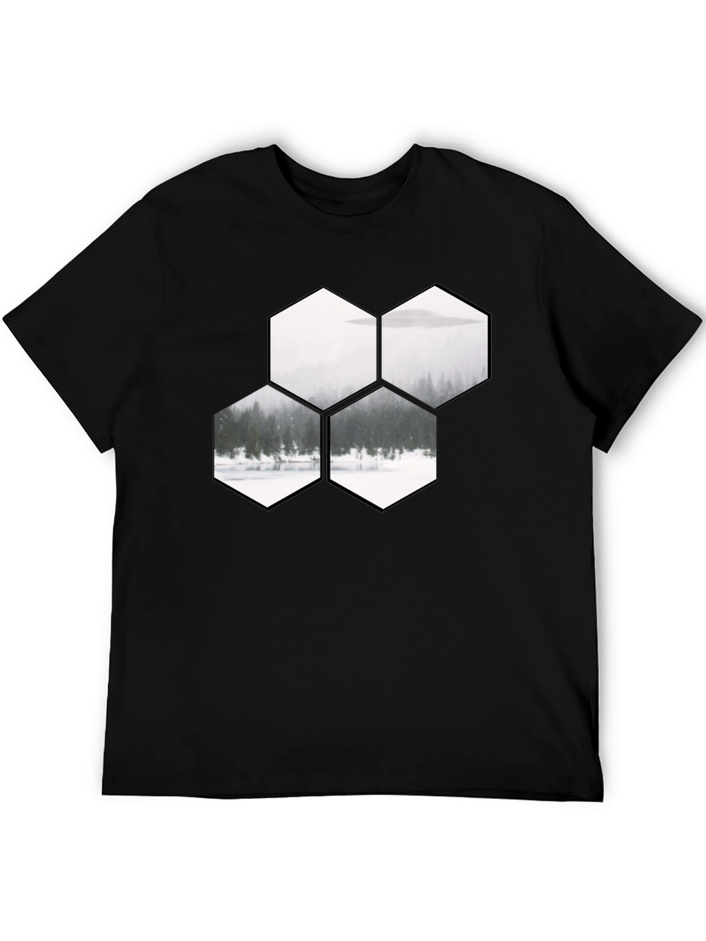 Hexagon Landscape Graphic Print Black T-Shirt