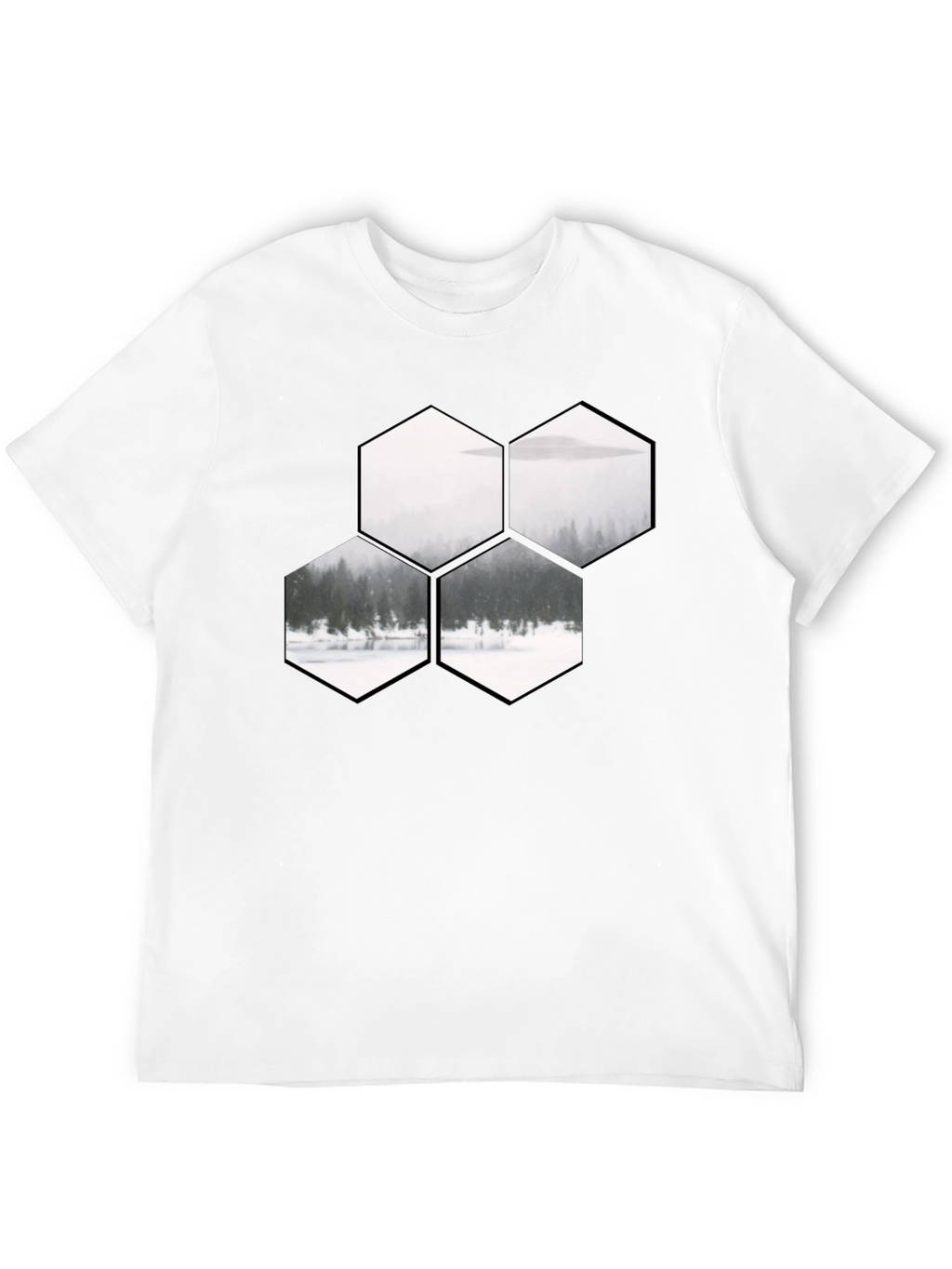 Hexagon Landscape Graphic Print Black T-Shirt