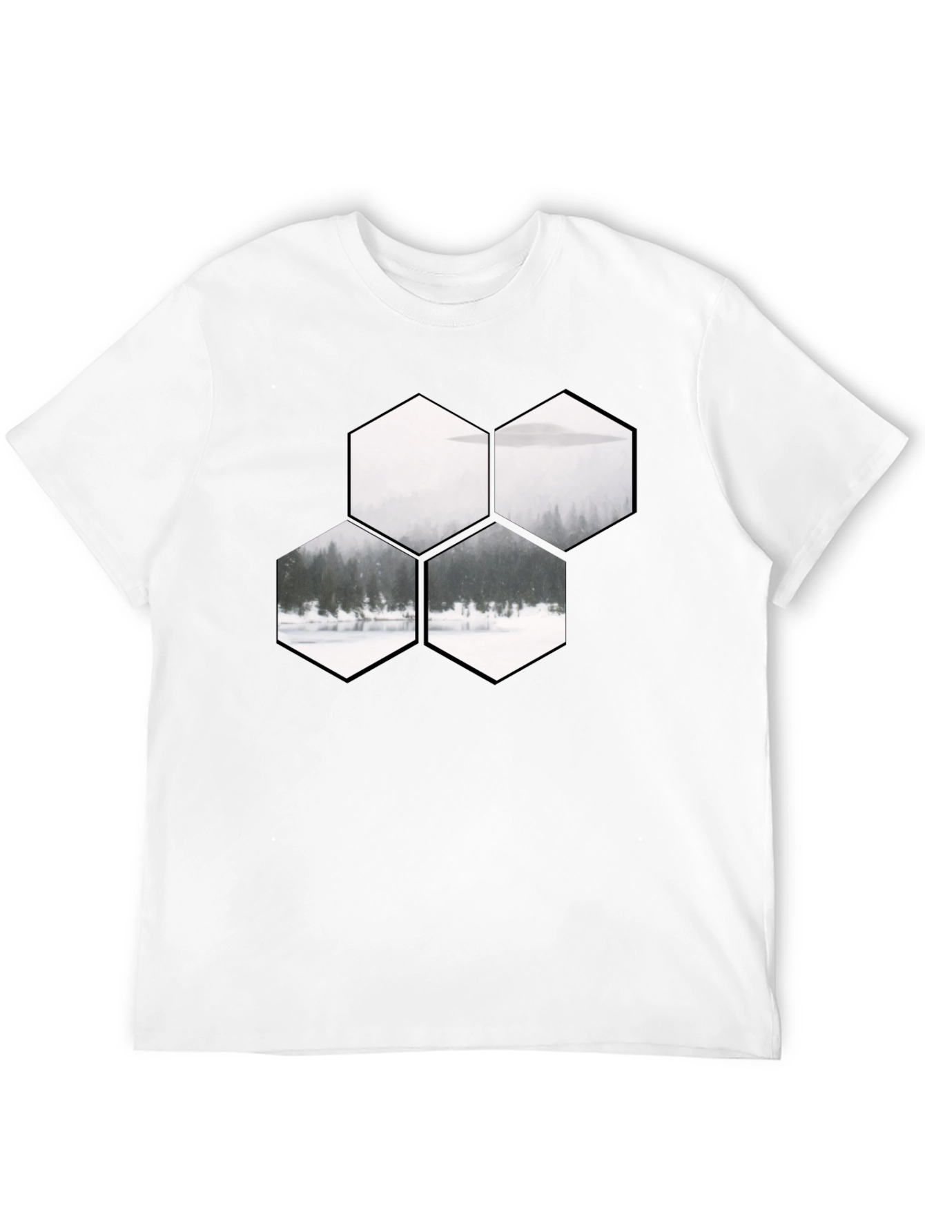 Hexagon Landscape Graphic Print Black T-Shirt