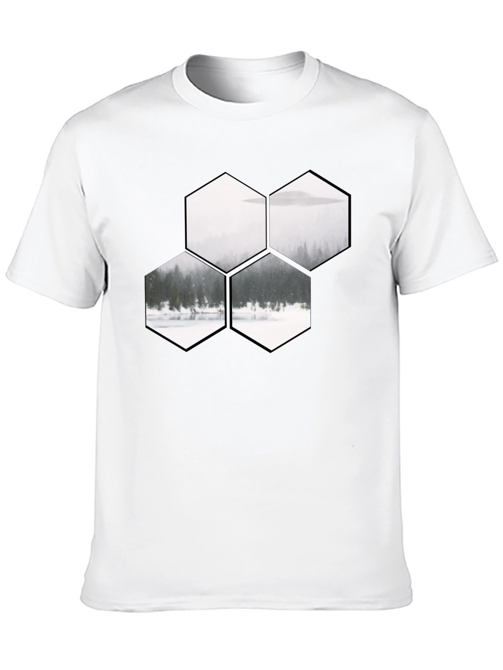 Hexagon Landscape Graphic Print Black T-Shirt