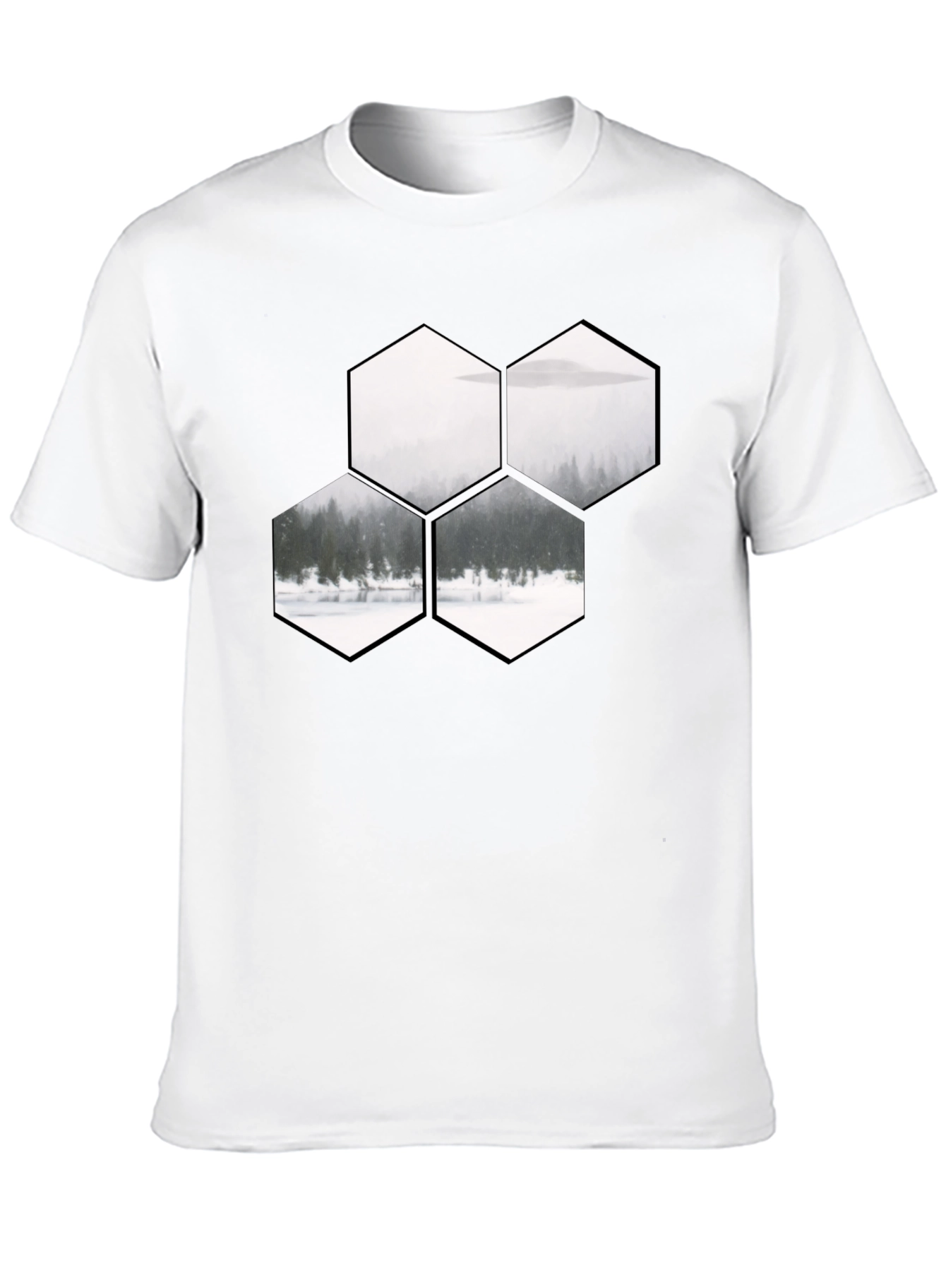 Hexagon Landscape Graphic Print Black T-Shirt