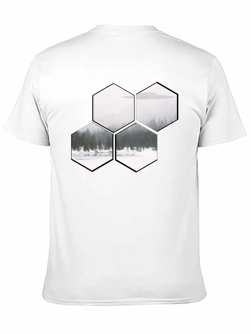 Hexagon Landscape Graphic Print Black T-Shirt