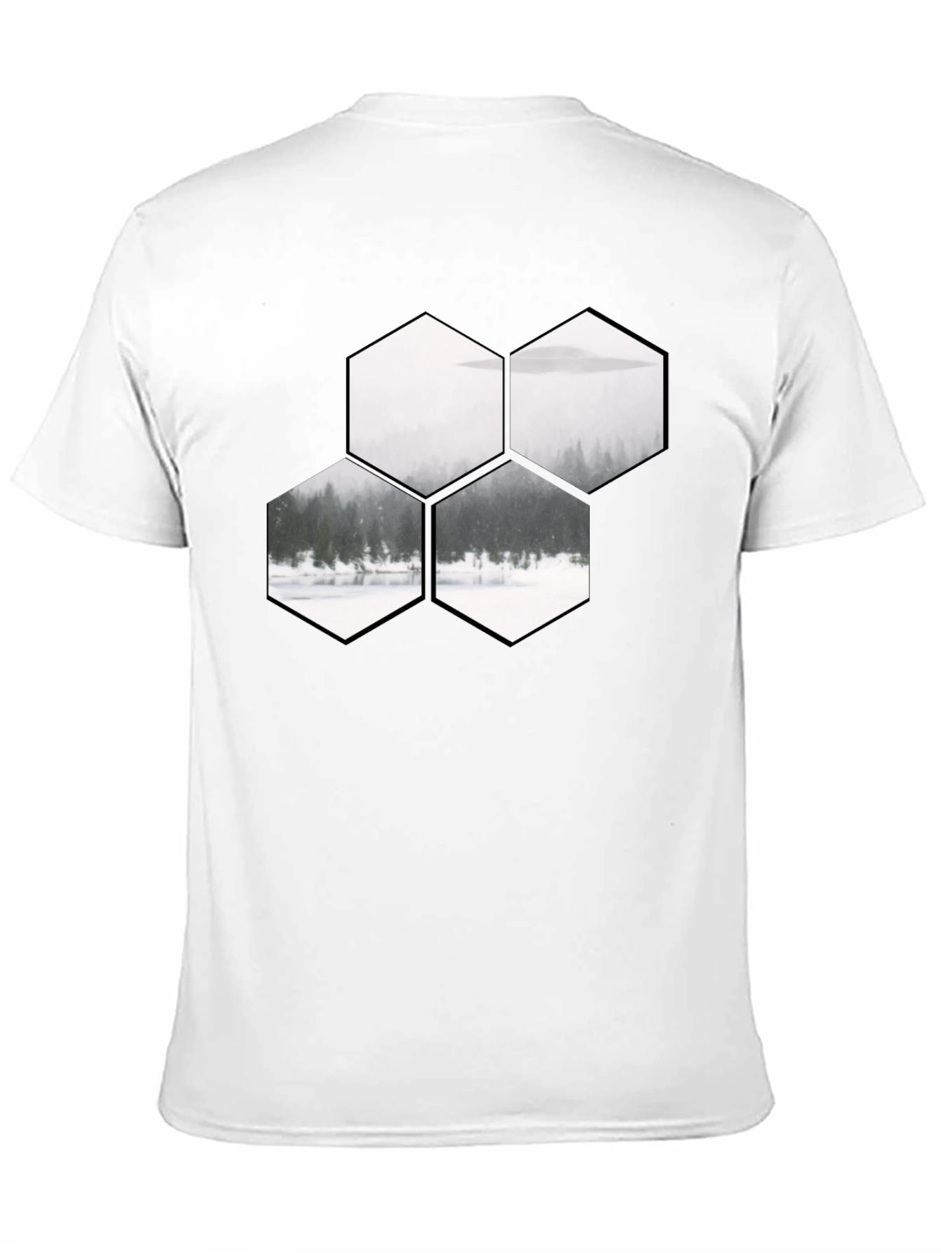 Hexagon Landscape Graphic Print Black T-Shirt