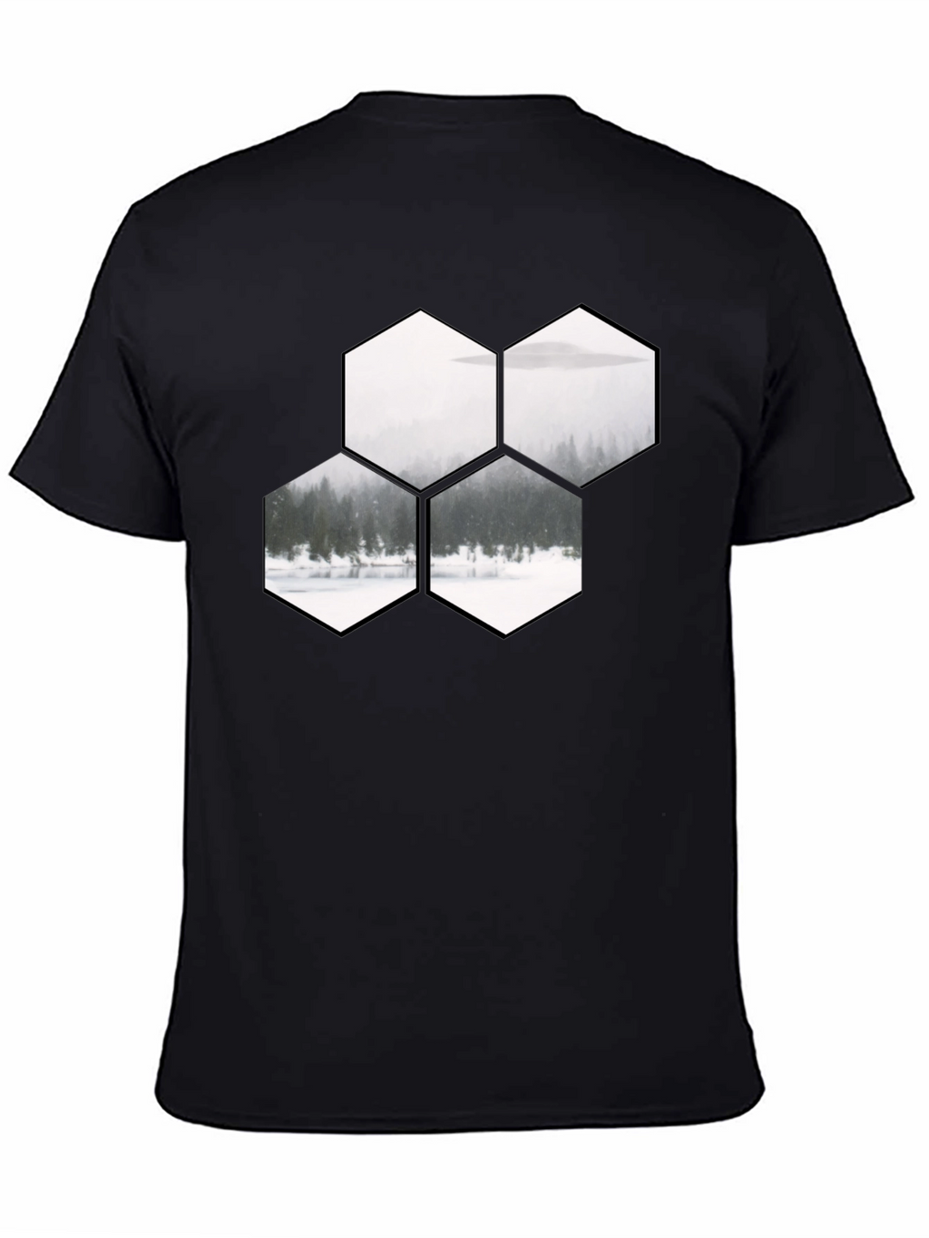 Hexagon Landscape Graphic Print Black T-Shirt