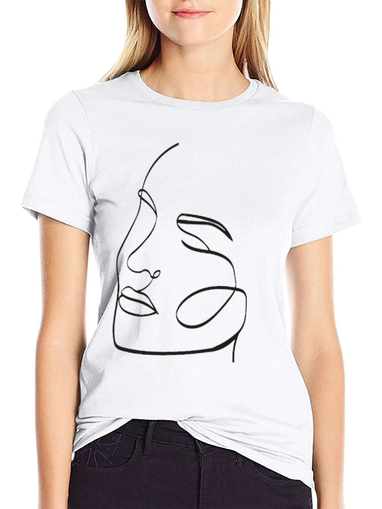 Abstract Line Art Face Black T-Shirt
