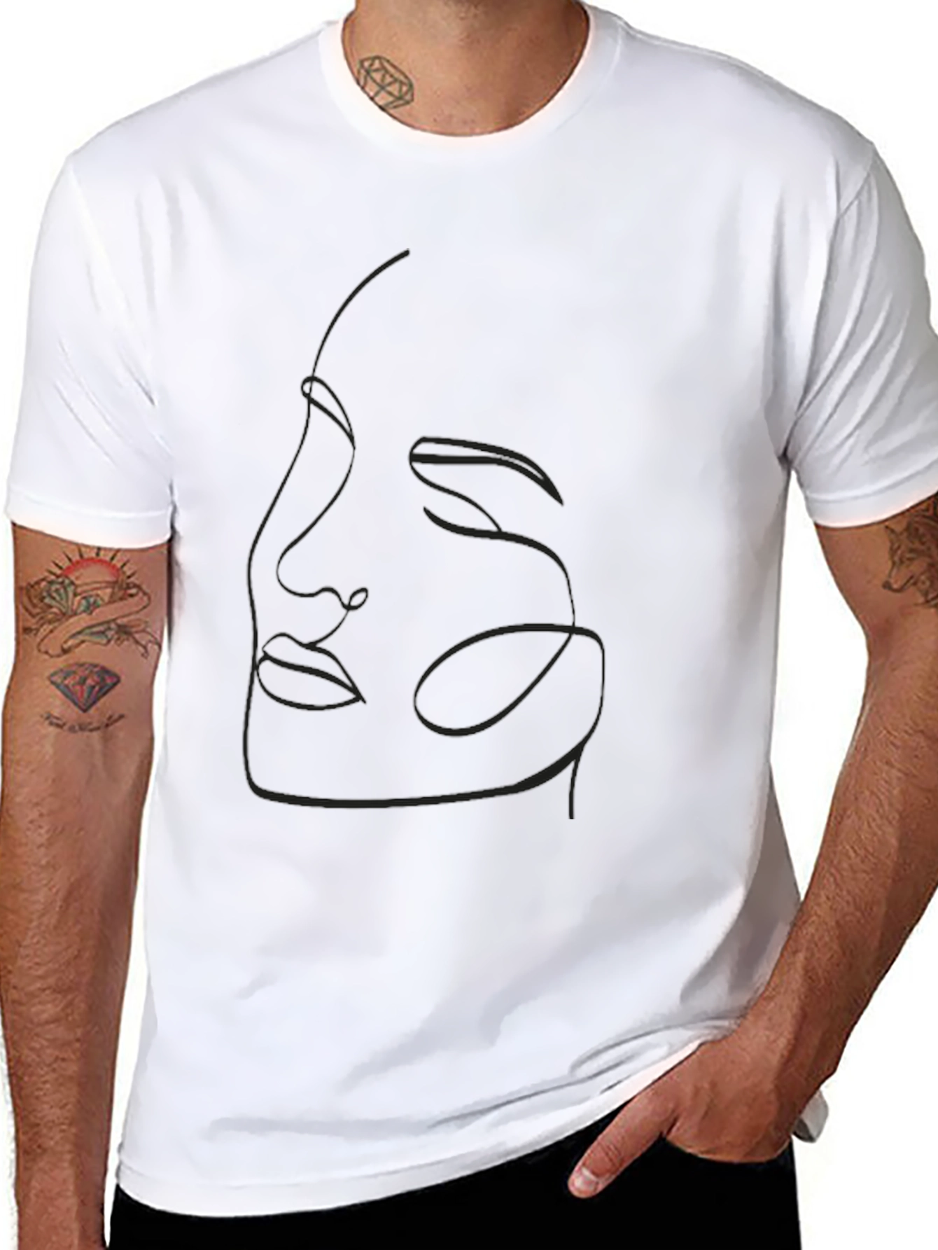 Abstract Line Art Face Black T-Shirt