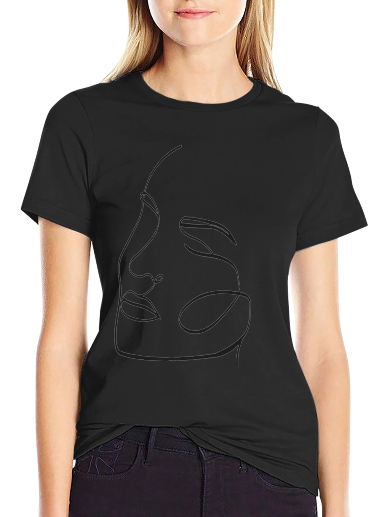 Abstract Line Art Face Black T-Shirt
