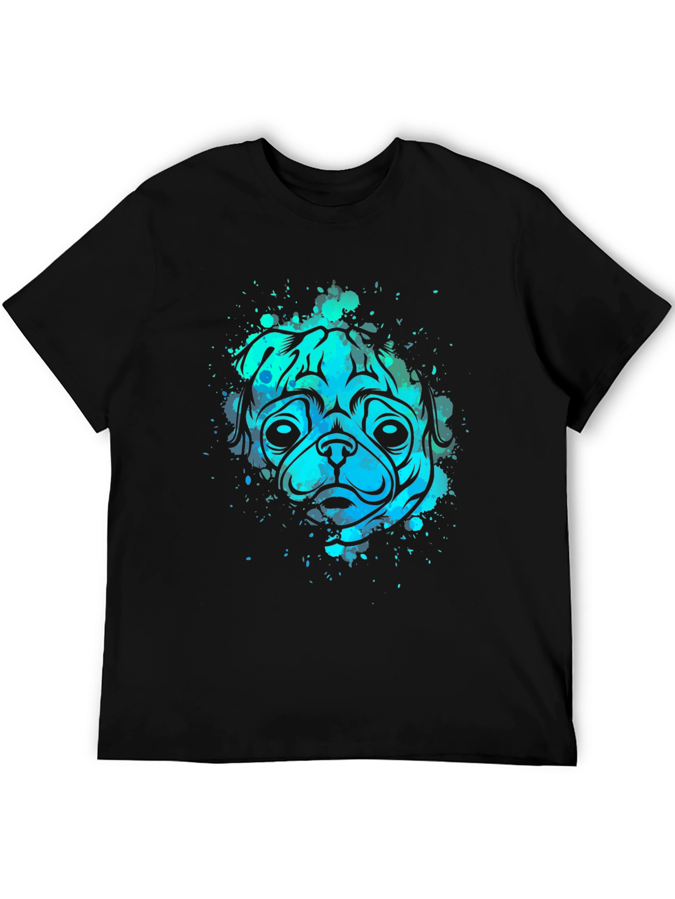 Pug Dog Watercolor Graphic Tee - Mens Black T-Shirt