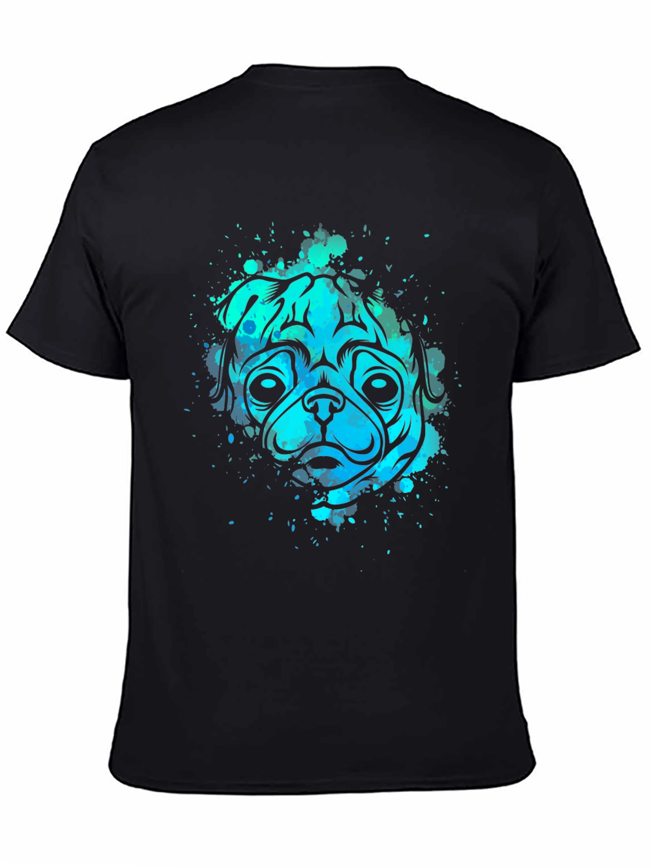 Pug Dog Watercolor Graphic Tee - Mens Black T-Shirt
