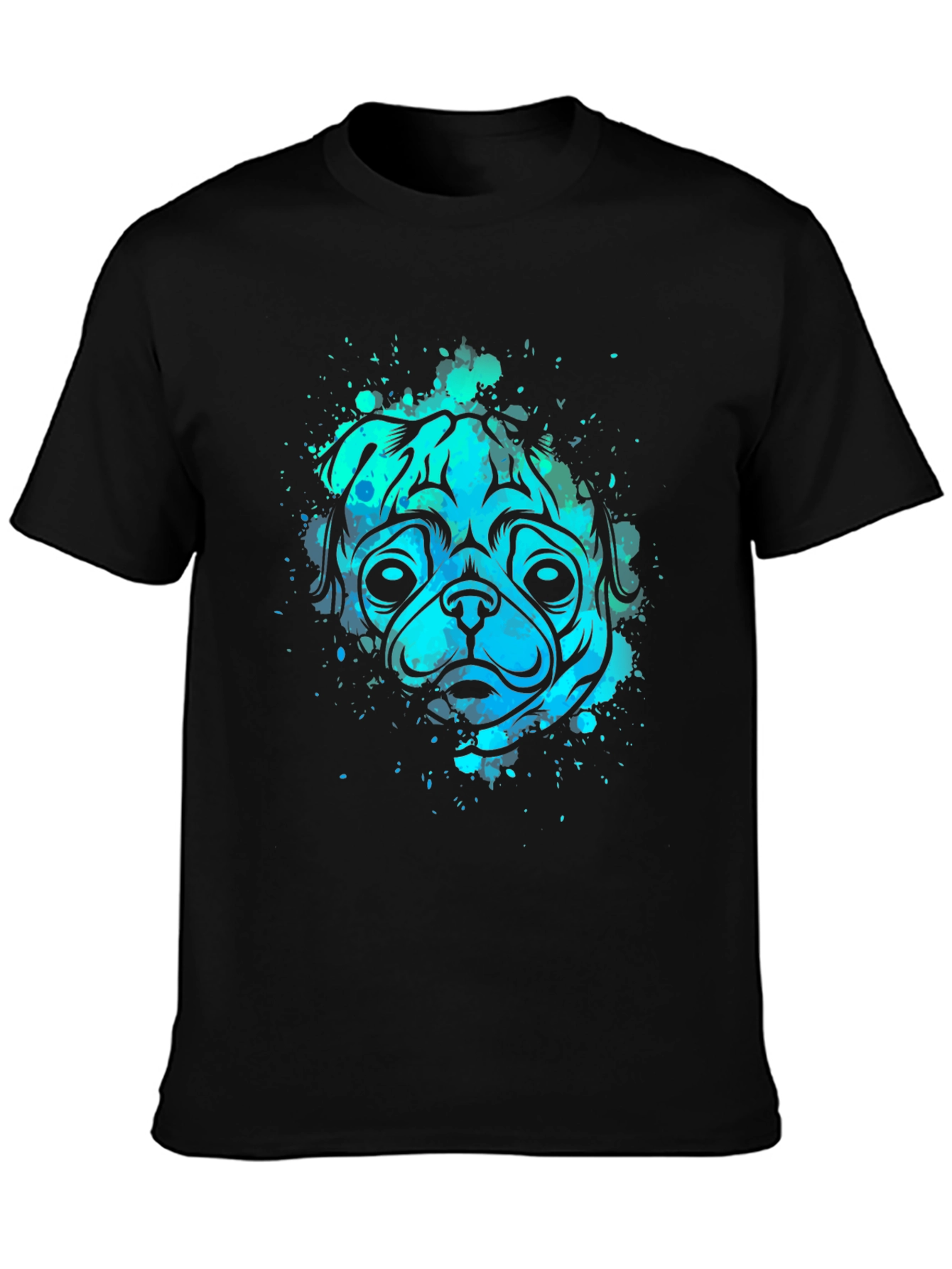 Pug Dog Watercolor Graphic Tee - Mens Black T-Shirt