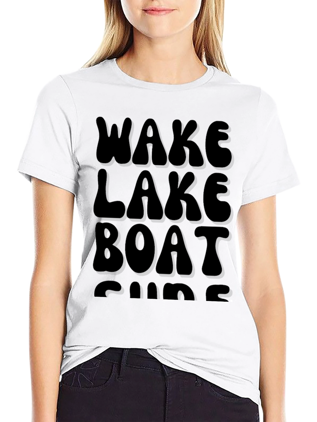 Wake Lake Boat Surf T-Shirt Black Cotton Tee