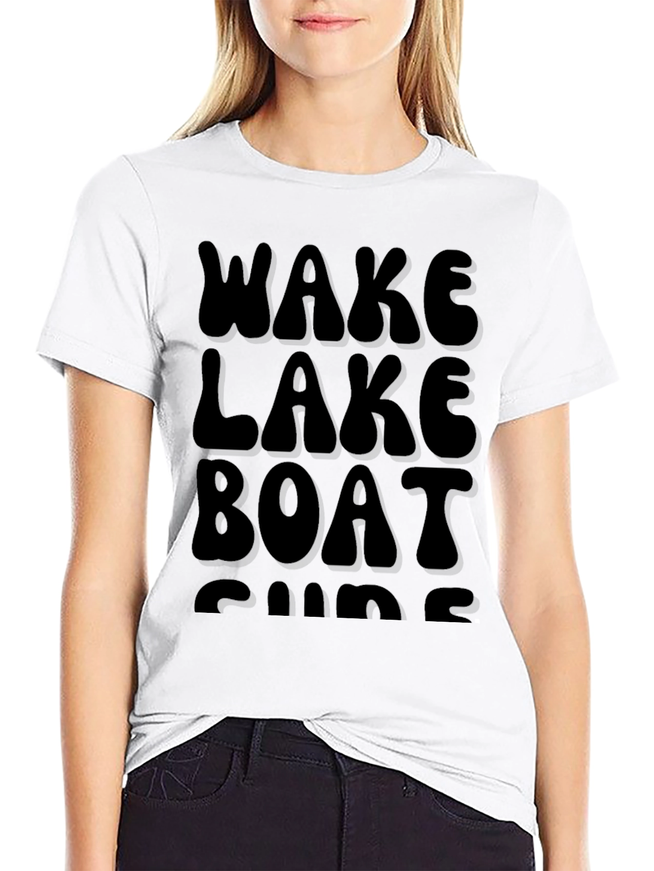 Wake Lake Boat Surf T-Shirt Black Cotton Tee