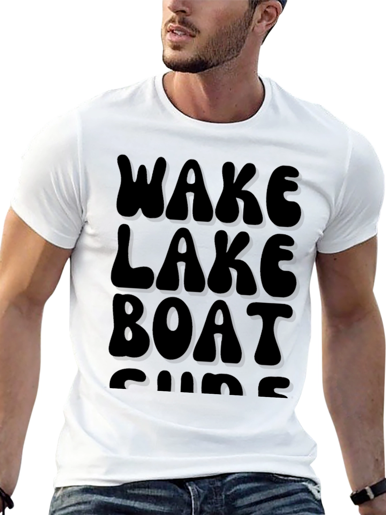 Wake Lake Boat Surf T-Shirt Black Cotton Tee