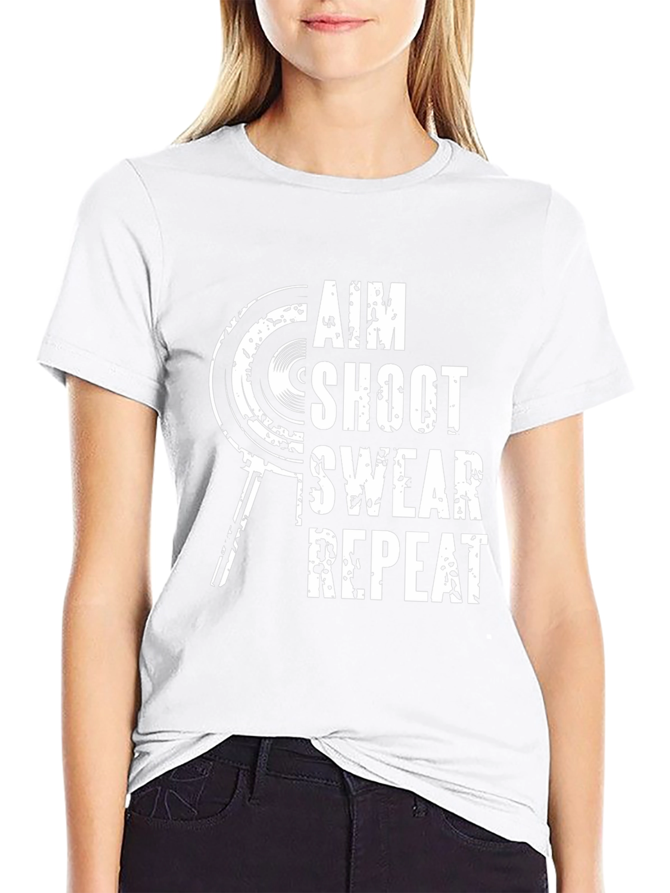 Aim Shoot Swear Repeat Black Graphic Tee