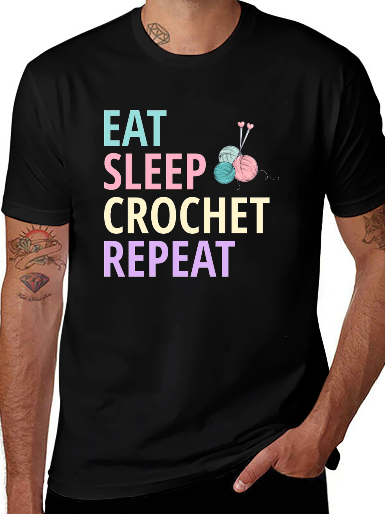 Eat Sleep Crochet Repeat Graphic T-Shirt