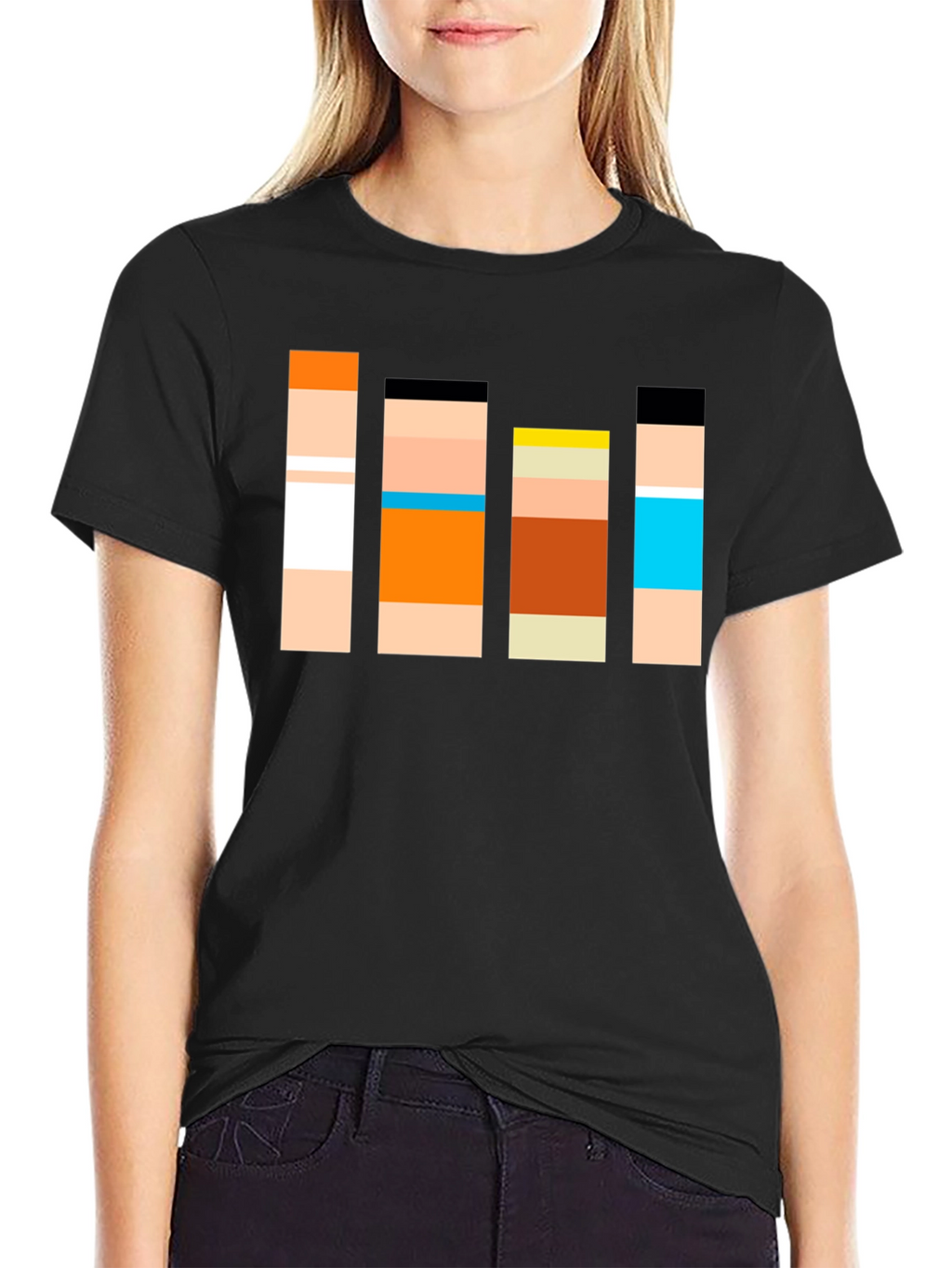 Retro Character Block T-Shirt - Classic Cartoon Style