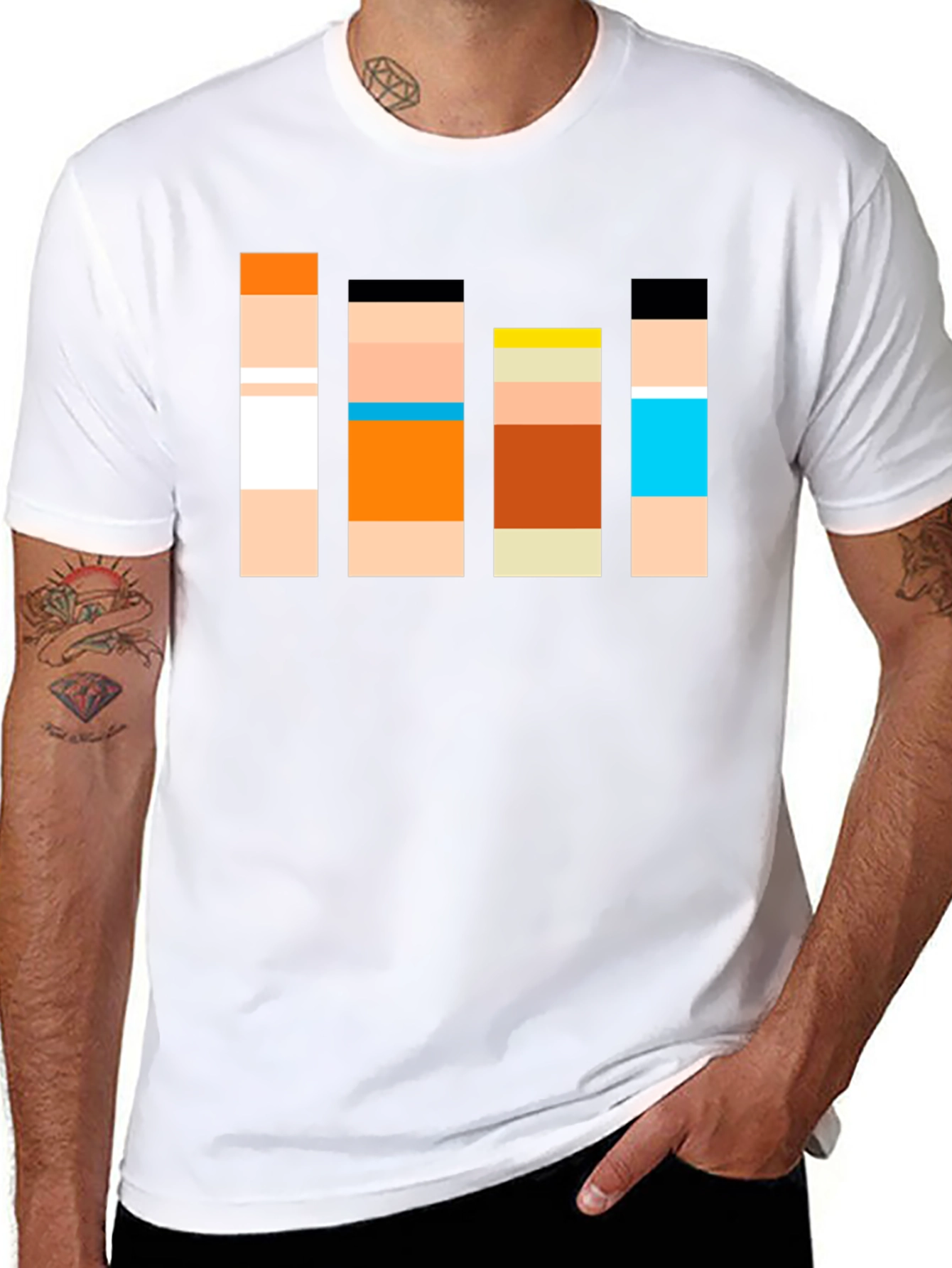 Retro Character Block T-Shirt - Classic Cartoon Style