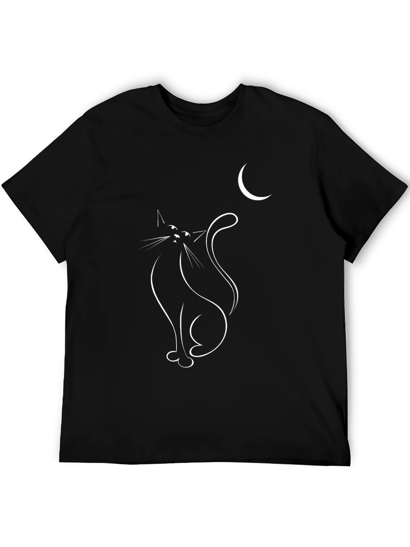 Cat and Moon Graphic Tee - Black