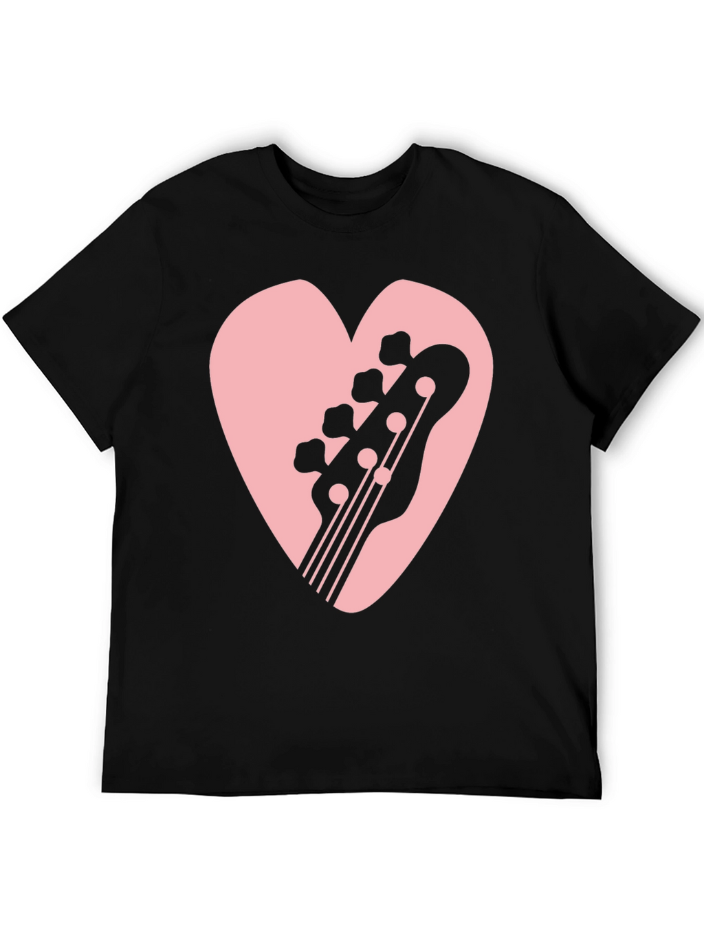 Bass Guitar Heart Graphic Black T-Shirt