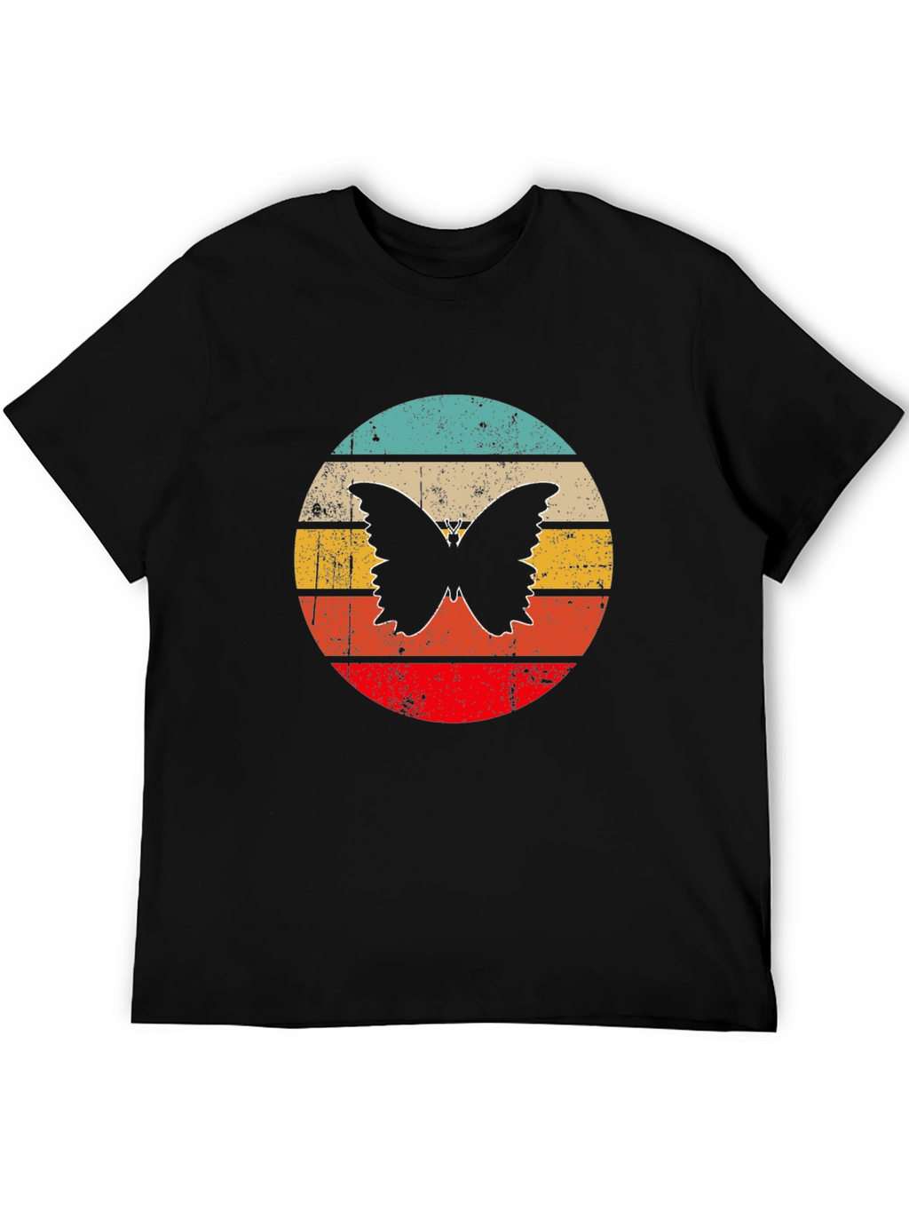 Retro Butterfly Graphic Black T-Shirt