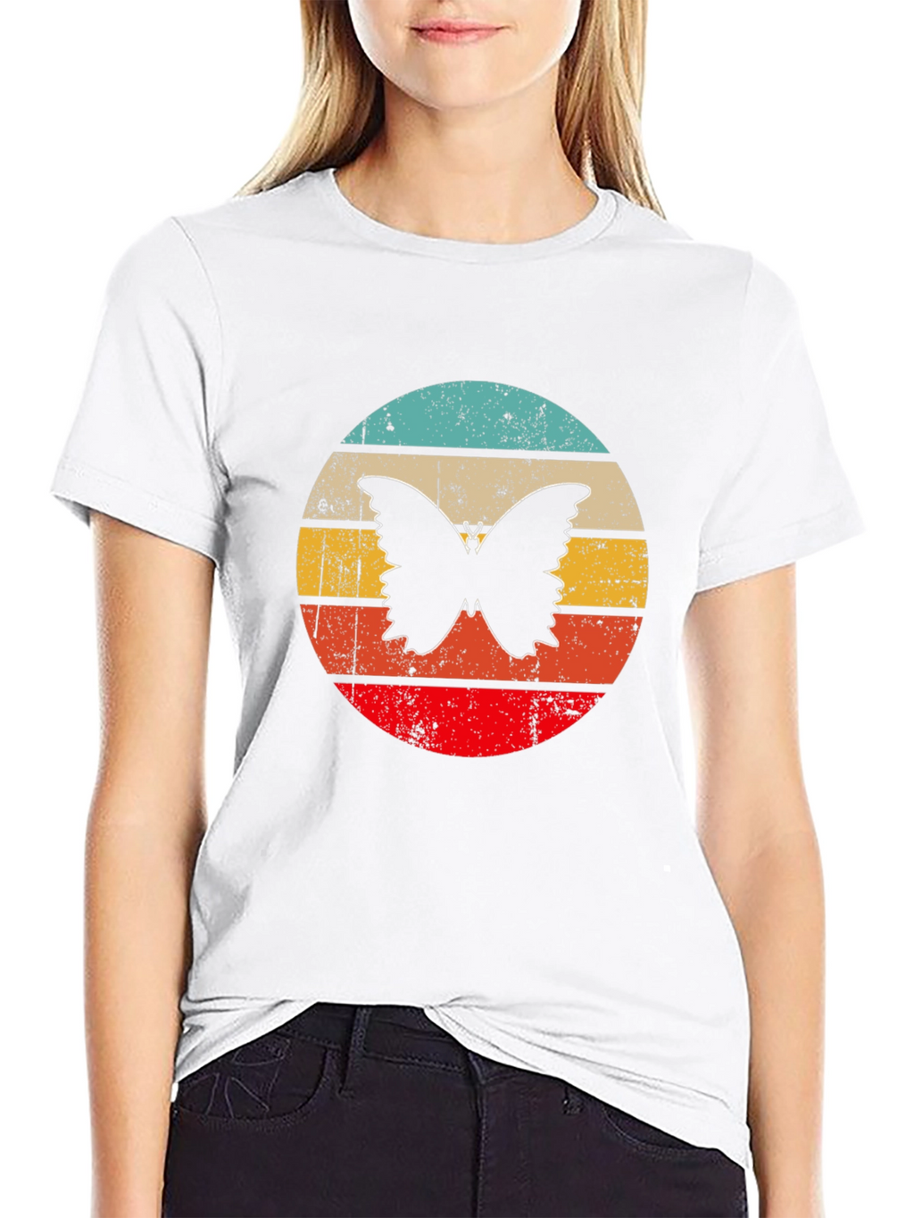 Retro Butterfly Graphic Black T-Shirt