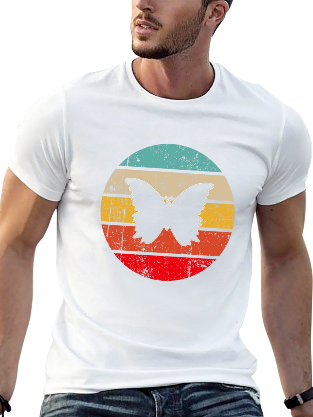 Retro Butterfly Graphic Black T-Shirt