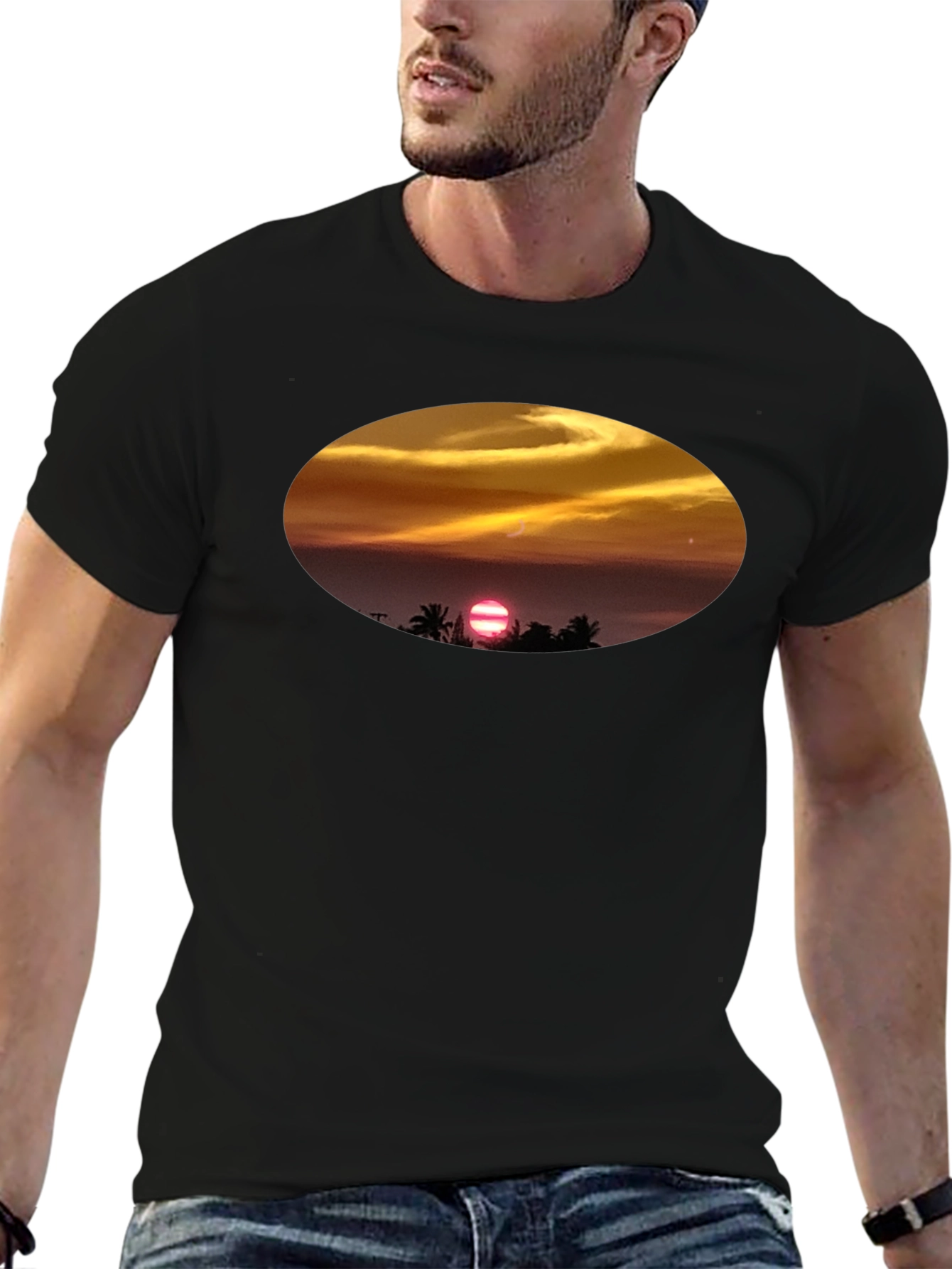 Sunset Beach T-Shirt - Relaxed Fit Black Tee