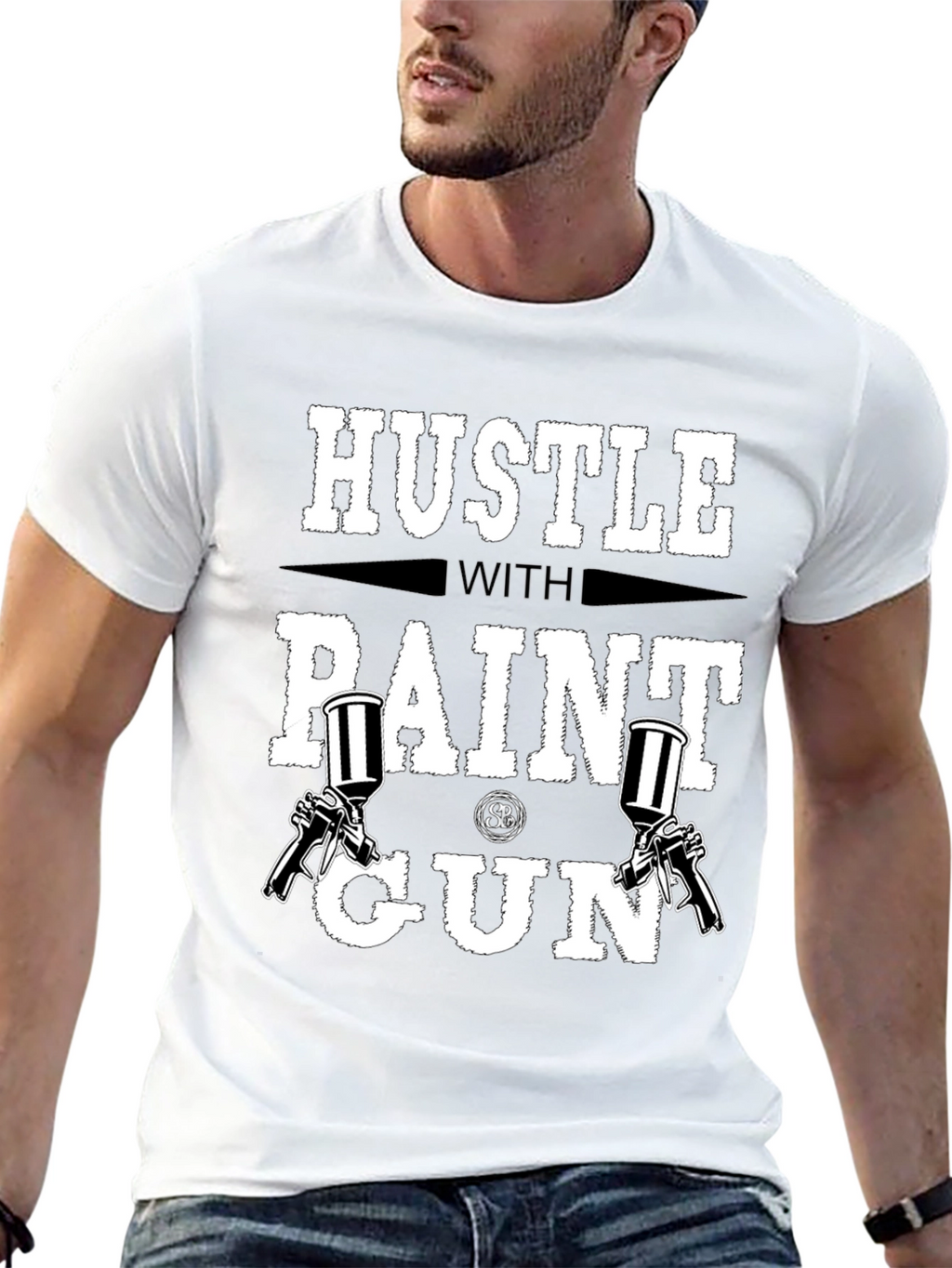 Hustle with Paint Gun Black T-Shirt