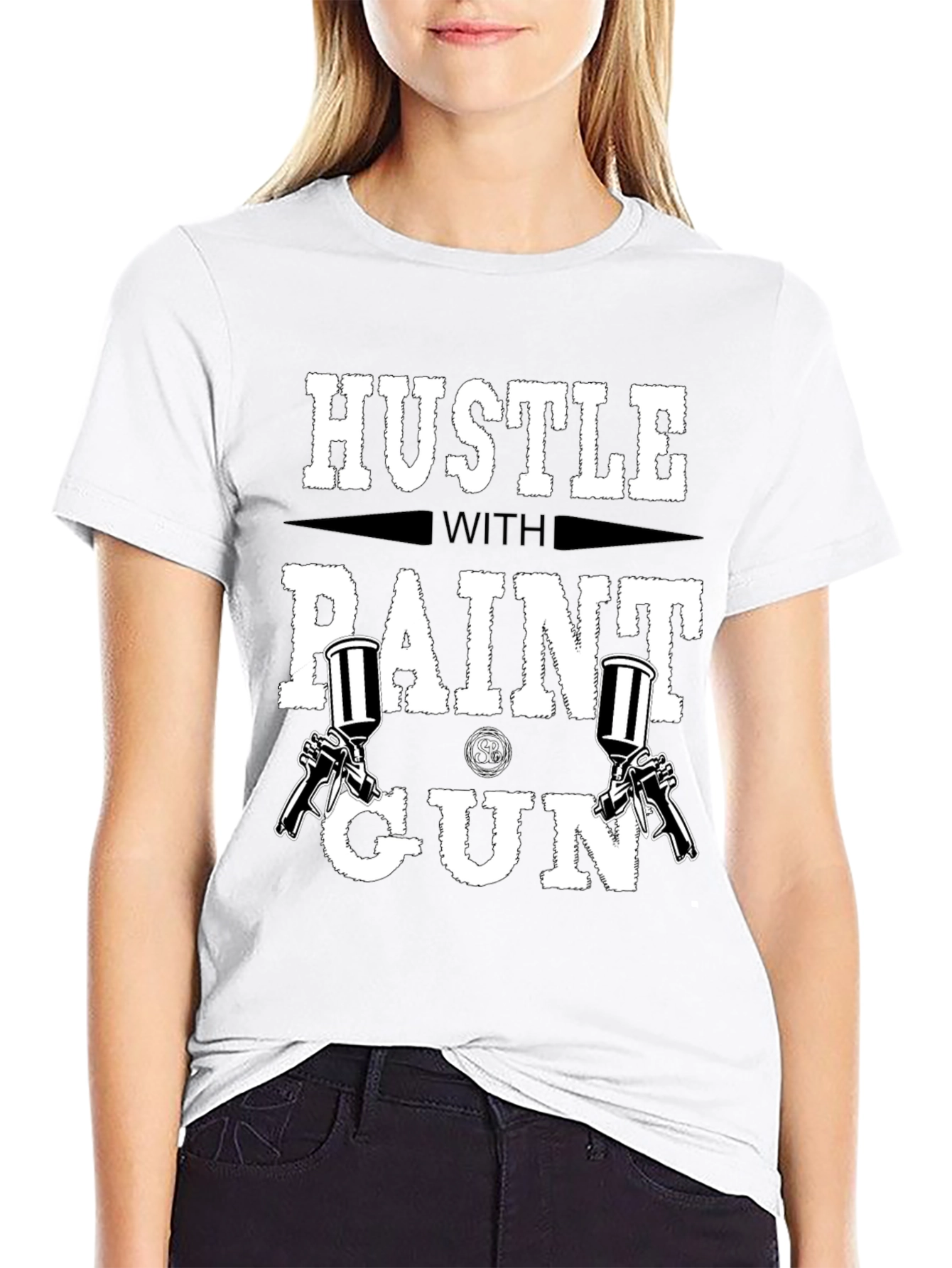 Hustle with Paint Gun Black T-Shirt