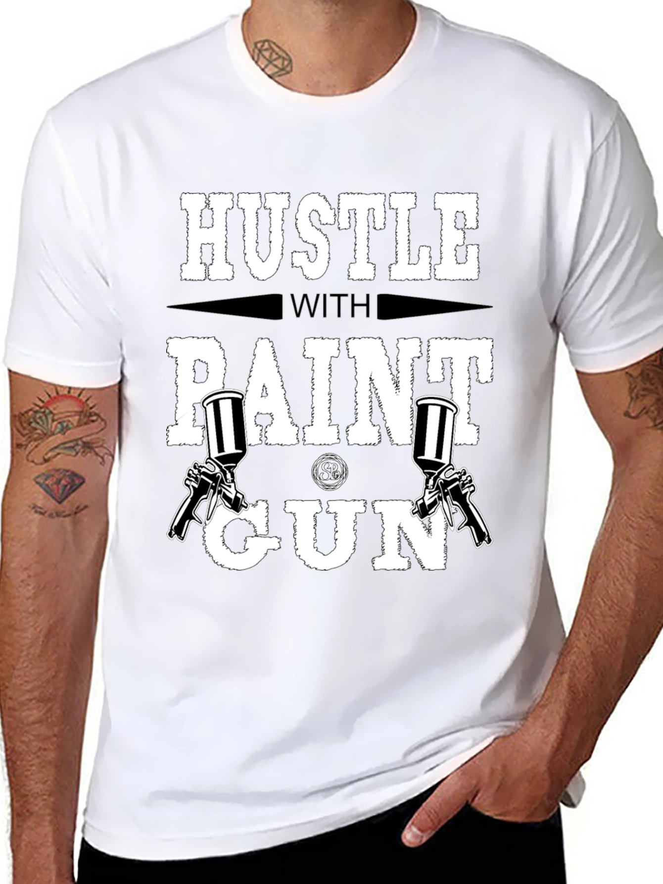 Hustle with Paint Gun Black T-Shirt